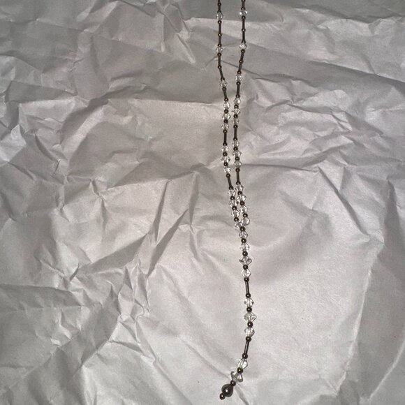 15 1/2" Gold and Clear Y-Shaped Beaded Necklace - Picture 2 of 8